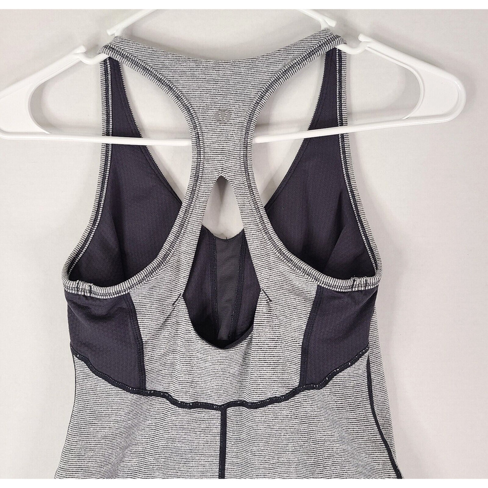 Lululemon Tank Top 4 Racerback Keyhole Stripe Built In Bra Active Black White - Picture 5 of 13